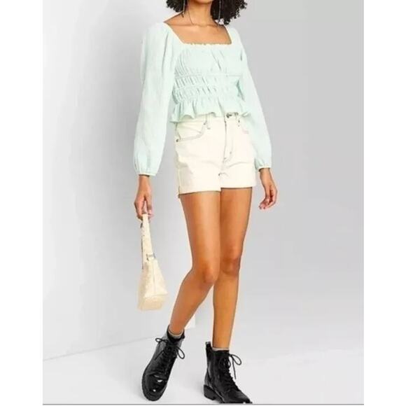 Wild Fable Women's Cream High Rise Rolled Cuff Denim Shorts‎ Size 6 R NEW - Picture 1 of 10